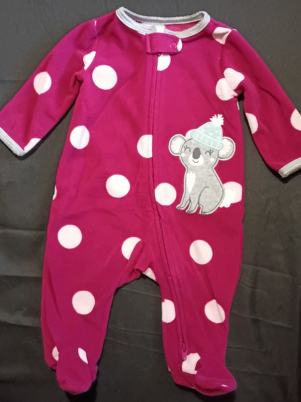 Girls Carter's Magenta Polka Dot Footed One-Piece Sleeper with Koala Bear